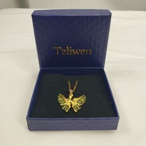 Butterfly Necklace by Tzliwen - Gold Tone and Green Stone